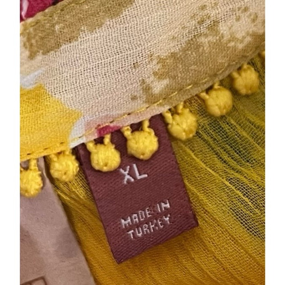 Pilcro Anthropologie Yellow Floral Blouse XL Sheer Button Front Long Sleeve - Picture 5 of 11